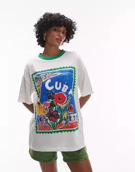 Футболка Topshop с принтом Кубы и контрастным значком белого цвета