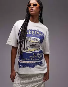 Футболка Topshop с принтом сардины большого размера белого цвета
