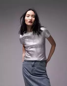 Футболка Topshop с принтом серебряной фольги