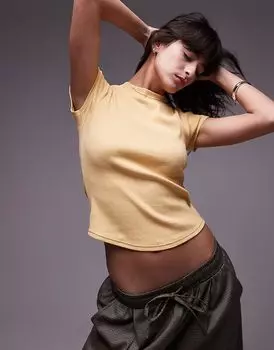 Футболка Topshop с закругленным подолом и рубчиком, цвет пахты