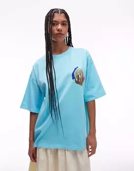 Футболка Topshop свободного кроя с абстрактным графическим принтом на спине синего цвета