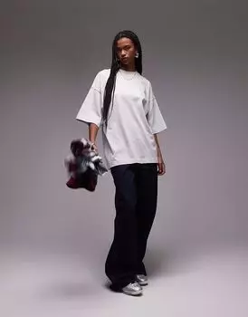 Футболка Topshop свободного кроя с заниженной линией плеч в средне-сером меланжевом цвете