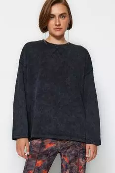 Футболка Trendyol с эффектом старины и с круглым вырезом, антрацитовый