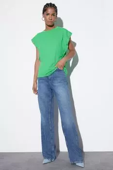 Футболка Trendyol с круглым вырезом и мягкой подкладкой, зеленый