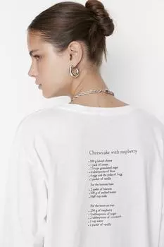 Футболка Trendyol с принтом сзади и длинными рукавами, белый