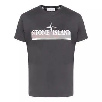 Футболка tricromia print t-shirt 'charcoal' Stone Island, черный