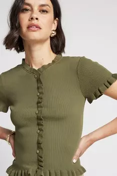 Футболка трикотажная с оборками River Island, зеленый