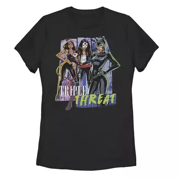 Футболка Triple Threat для девочек DC Comics Super Hero для девочек Licensed Character, черный
