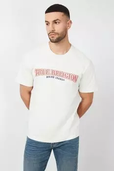 Футболка True Religion с вышивкой, кремовый
