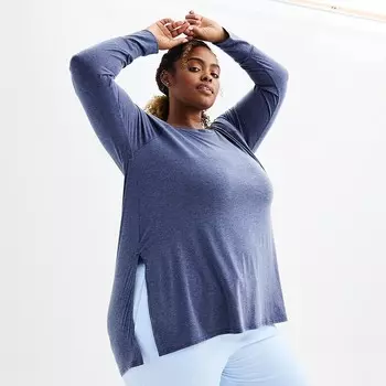 Футболка-туника Tek Gear больших размеров с длинными рукавами, цвет Navy Romance