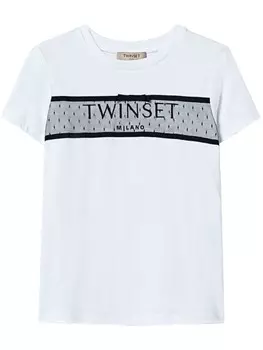 Футболка TWINSET из тюля с вышитым логотипом, белый