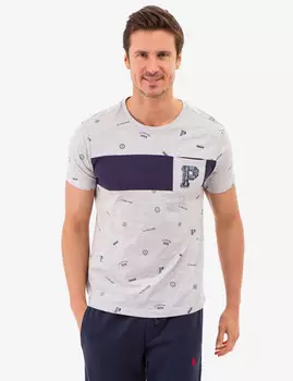 Футболка U.S. Polo Assn. Allover USPA Print With Chest Pocket, светло-серый
