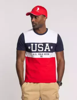 Футболка U.S. Polo Assn Color Block Usa Jersey Crew Neck, белый/синий/красный