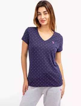 Футболка U.S. Polo Assn. Dot V-Neck, темно-синий/розовый