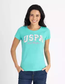 Футболка U.S. Polo Assn Floral Arch Uspa Scoop, бирюзовый