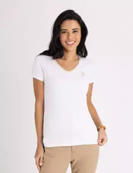 Футболка U.S. Polo Assn Metallic Trim V-neck, белый