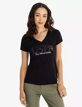 Футболка U.S. Polo Assn. Mixed Sequins V-neck Jersey, черный