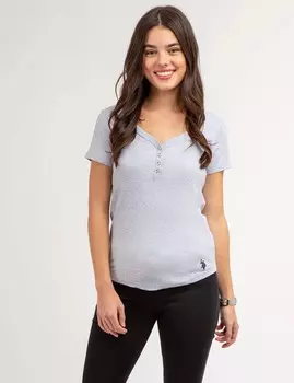 Футболка U.S. Polo Assn. Rhinestone Button Sleeve Henley, серый