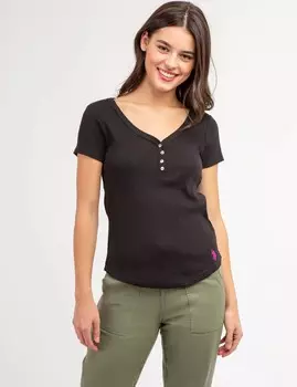 Футболка U.S. Polo Assn. Rhinestone Button Sleeve Henley, черный