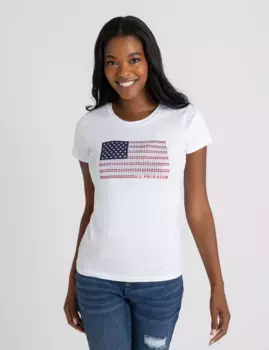 Футболка U.S. Polo Assn Rhinestone Flag Semi Scoop Jersey, белый