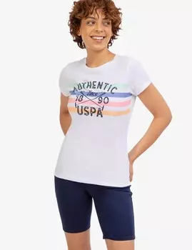 Футболка U.S. Polo Assn. Striped Ringer Neck Trim, белый