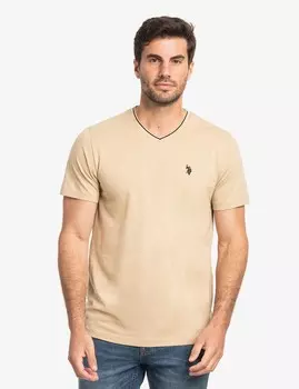 Футболка U.S. Polo Assn. Tipped V-neck Jersey, бежевый