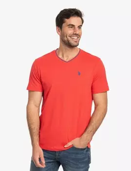 Футболка U.S. Polo Assn. Tipped V-neck Jersey, красный