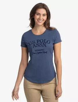 Футболка U.S. Polo Assn. Tonal Flocked Semi Scoop Jersey, синий