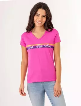 Футболка U.S. Polo Assn. V-neck Stripe Foil Graphic, розовый
