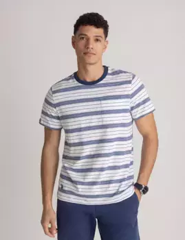 Футболка U.S. Polo Assn White Label Stripe Crew Neck With Pocket, синий/бежевый