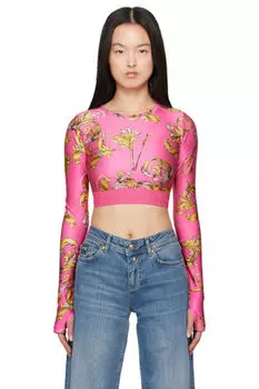Футболка укороченная розовая Outline Barocco Versace Jeans Couture
