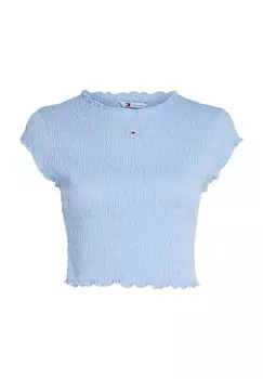 Футболка, укороченная, с волнистым краем, женская TOMMY Jeans, цвет Moderate Blue