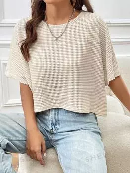 Футболка укороченная Shein Ezwear с рукавами, абрикосовый