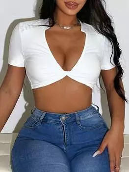 Футболка укороченная Shein SXY с закрученным передом и вырезом, белый