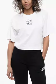 Футболка укороченная со стразами Off-White, белый