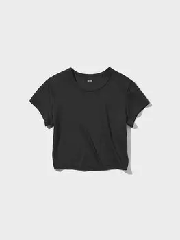 Футболка укороченная ультра-стрейч airism Uniqlo, цвет 09 черный