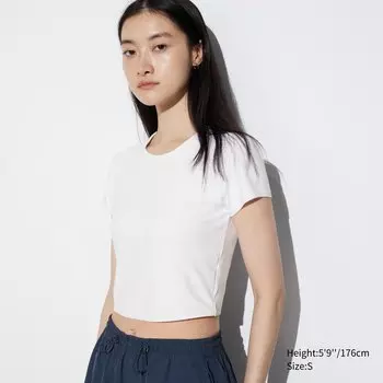 Футболка укороченная Uniqlo AIRism ультра стрейч, белый