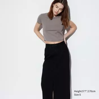 Футболка укороченная Uniqlo AIRism ультра стрейч, коричневый
