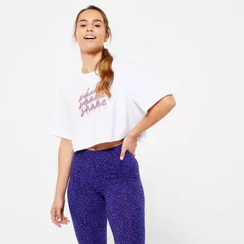 Футболка укороченная женская - Jump белая с принтом DOMYOS, цвет weiss