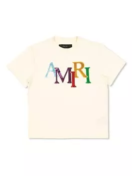 Футболка, украшенная пайетками AMIRI KIDS, нейтральный цвет