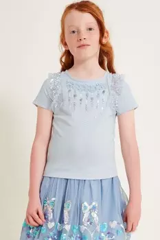 Футболка, украшенная пайетками Monsoon, синий