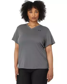 Футболка Under Armour Plus Size Tech Short Sleeve V-Neck Solid, цвет Castlerock/Black