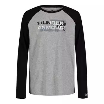 Футболка Under Armour с длинными рукавами и рисунком реглан для мальчиков 4–7 лет, цвет Mod Gray Heather