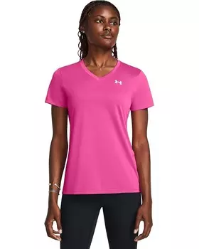 Футболка Under Armour Tech Short Sleeve V-Neck Solid, цвет Rebel Pink/White