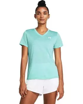 Футболка Under Armour Tech Short Sleeve V-Neck Twist, цвет Radial Turquoise/White/White