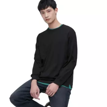 Футболка Uniqlo Airism Cotton Crew Neck Long Sleeved, черный