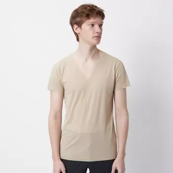 Футболка Uniqlo Airism Deodorant Mesh с V-образным вырезом, бежевый