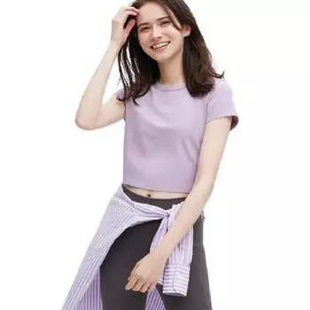 Футболка Uniqlo AIRism Extra Soft Cropped Sleeved, фиолетовый