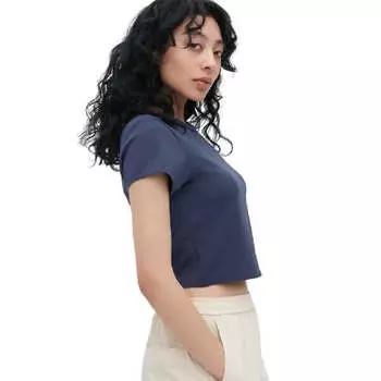 Футболка Uniqlo AIRism Extra Soft Cropped Sleeved, синий