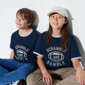 Футболка UNIQLO AIRism хлопковая с рисунком и коротким рукавом, темно-синий